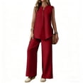 thumbnail image 2 of ClodeEU Women's 2 Piece Linen Outfit Set,Sleeveless Button Down Tank Top and Wide Leg Pants,Casual Summer Loungewear Red,Women's Plus XXL, 2 of 6