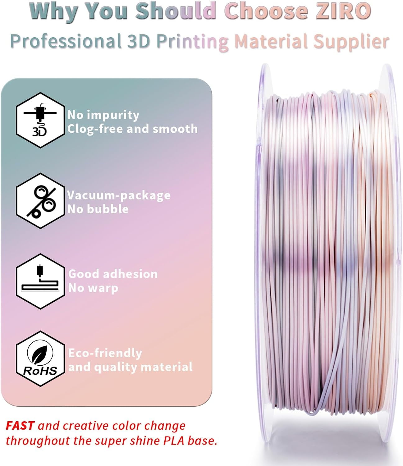3D Printer Filament, Shiny PLA Fast Gradient Color Change, Glossy Color Change by Length PLA, Fit Most FDM 3D Printers, Dimensional Accuracy +/-0.03mm, 1KG/2.2lb Spool, Earth Tone(Silk)