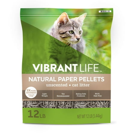 Vibrant Life Natural Paper Pellets Cat Litter, Unscented, 12 (Best Wood Pellets For Dog Litter)