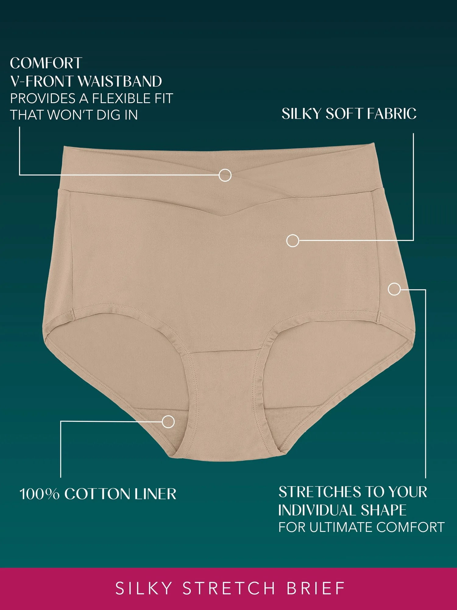 Vanity Fair Radiant Women's Silky Stretch Brief Underwear - V-Front Waist, Comfort Stretch, 3-Pack, Sizes S-5XL