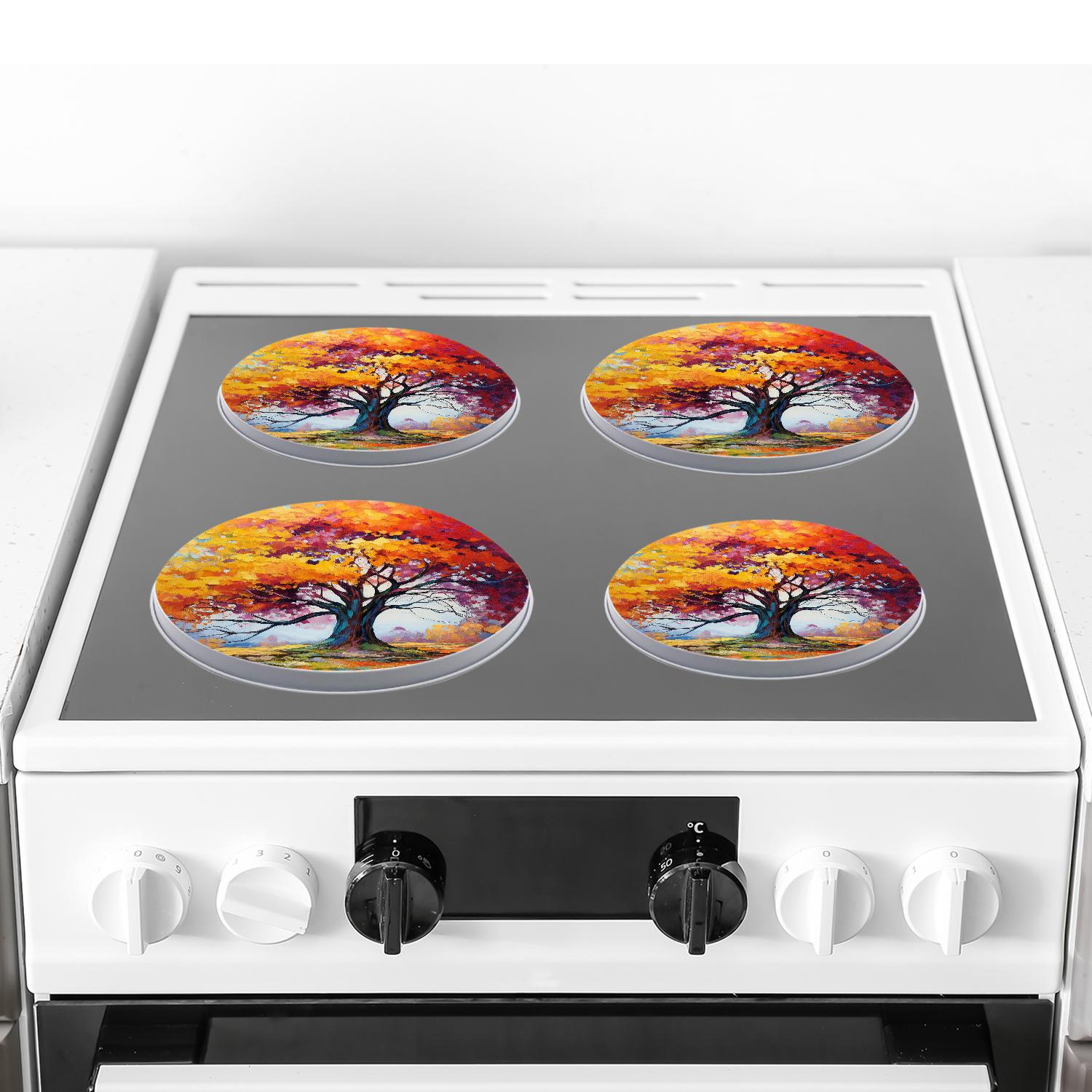Decorative Stove Burner Covers 4 Pcs Metal Round Stove Burner Covers 8Inch And 10Inch for Home Decor Cooktop Decorative ,Autumn Forest Fall Orange Leaves print