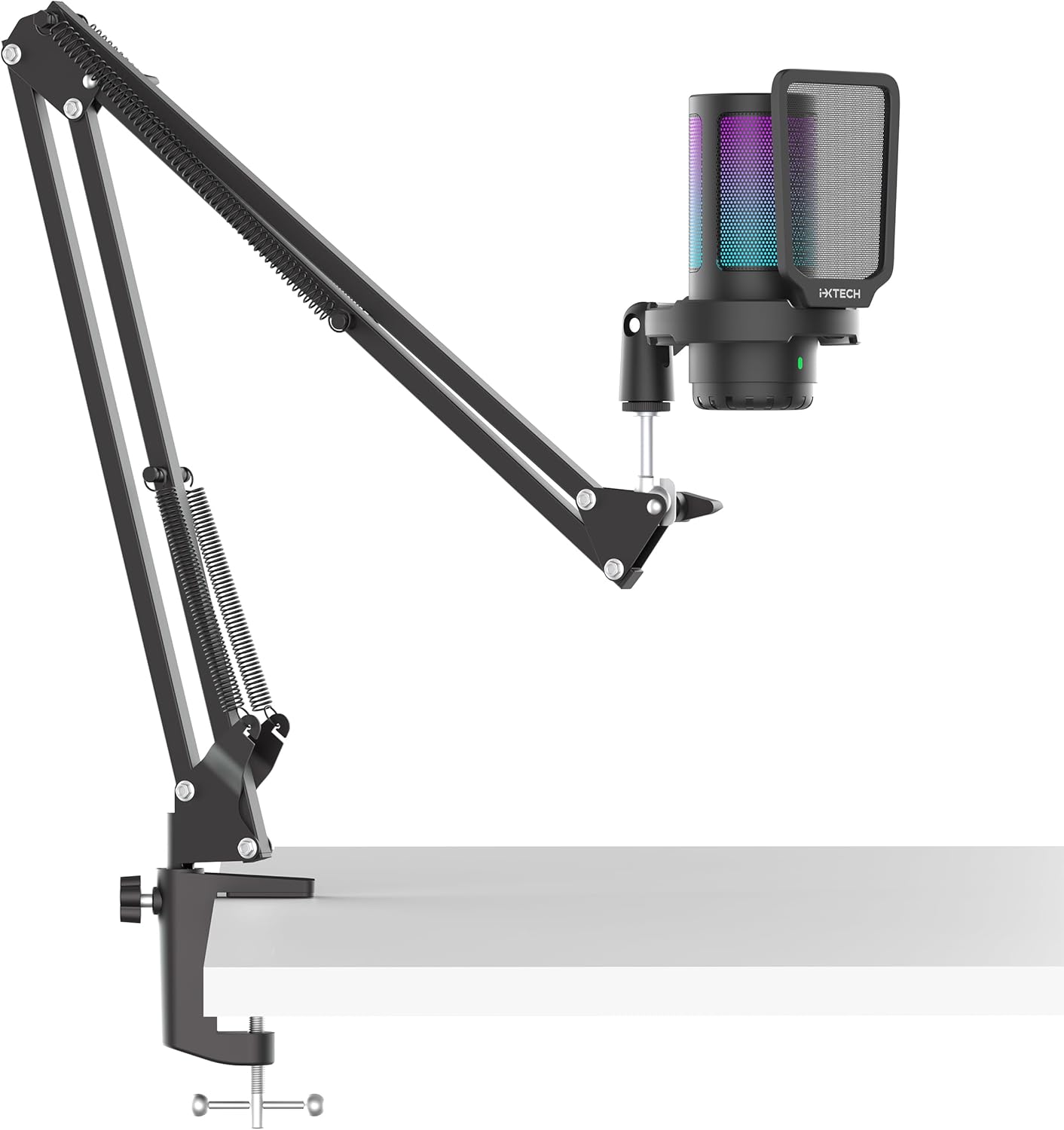 IXTECH Gaming Microphone for PC with Boom Arm, Podcast Condenser Mic with Pop Filter, Quick Mute Button, Gain Knob, Mic Arm and Computer Mic with Gain Control for Streaming Podcasting Recording