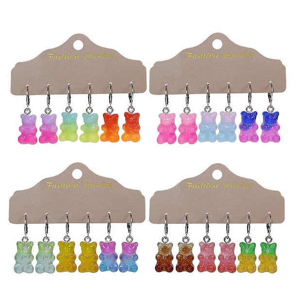 2 3/12 pares de pendientes colgantes de animales de dibujos animados, bonitos pendientes colgantes de oso de Color degradado de caramelo, joyería para las orejas, regalo de cumple