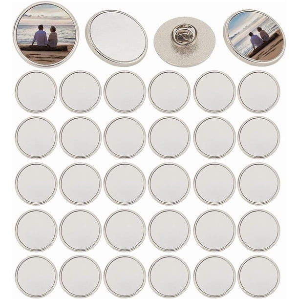 1 caja de 20 juegos de pines de sublimación, insignias de botón en blanco a granel, transferencia de calor por sublimación, broche redondo plateado en blanco con respaldo de pin.