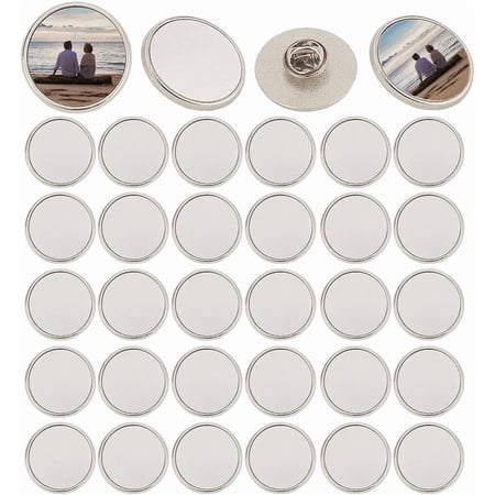 1 Box 20 Sets Sublimation Pins Bulk Blank Button Badge Sublimation Heat Transfer Sliver Round Blank Brooch Badge with Pin Backs for DIY DIY Craft Jewelry Making Picture School Name Tags Projects