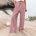 thumbnail image 3 of lulshou Women's Solid Color Wide Leg Pants Fashion Casual Elastic Waist Bandage Split Wide Leg Pants with Pockets Casual Trousers, 3 of 7