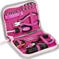 thumbnail image 1 of Kit de herramientas rosa para mujer, juego de herramientas para el hogar de 23 piezas con cinta métrica, alicates, cortadores, enchufes, destornillador para bricolaje y oficina de reparación del hogar ER, 1 of 5