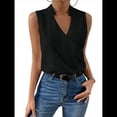 thumbnail image 2 of Camisetas Sin Mangas Plisadas para Mujer, Blusas Casuales Sin Mangas con Cuello en V, Camiseta Básica de Verano Negro S, 2 of 8