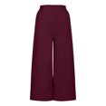 thumbnail image 5 of Inleife Women's Summer Solid Color Casual Capris High Waisted Side Pockets Wide Leg Split Hem Cropped Pants, 5 of 6
