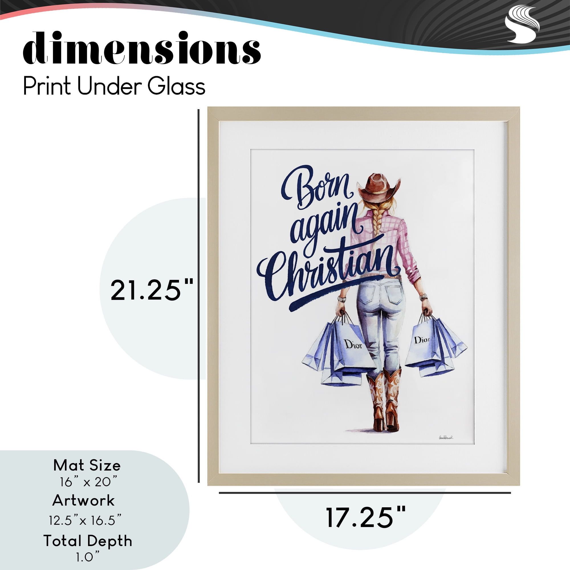 Born Again Christian Cowgirl Birch Framed Print Under Glass, design by Amanda Greenwood