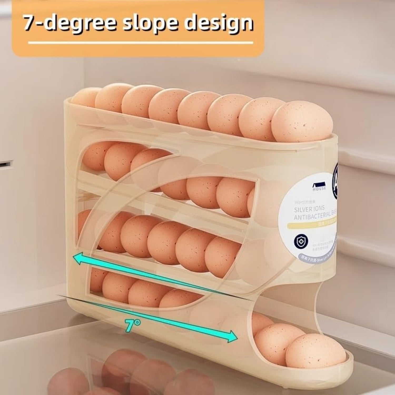 4 Tiers Egg Automatic Rolling Egg Dispenser for Refrigerator Dispenser Holds Up To 30 Pcs