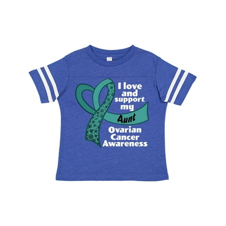 

Inktastic I Love and Support My Aunt Ovarian Cancer Teal Ribbon Heart Gift Toddler Boy or Toddler Girl T-Shirt