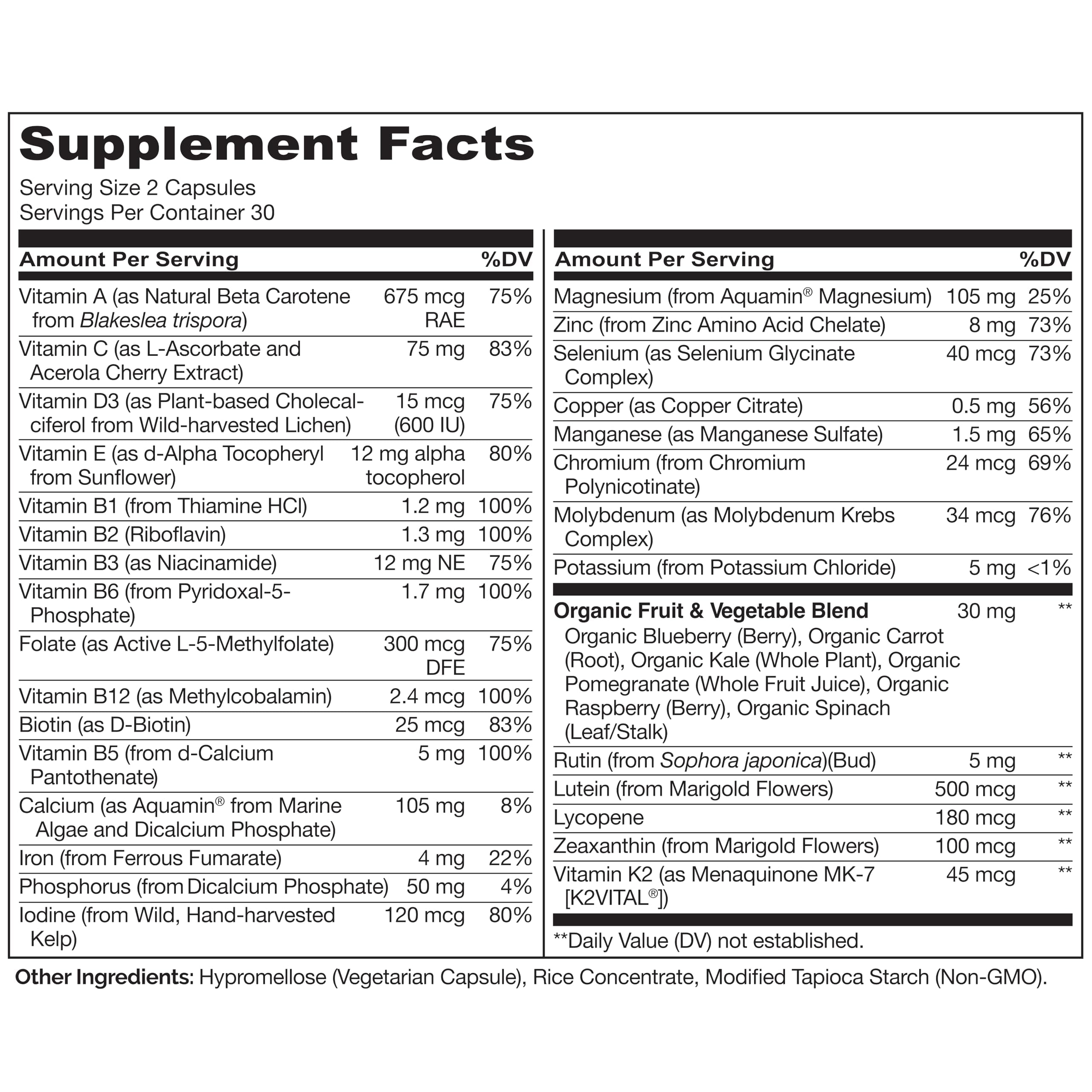 NATURELO Teen Multivitamin - Whole Food Multivitamin - with Minerals for Teenage Boys & Girls - Supplement for Active Kids - Non-GMO - Vegan & Vegetarian - 60 Capsules