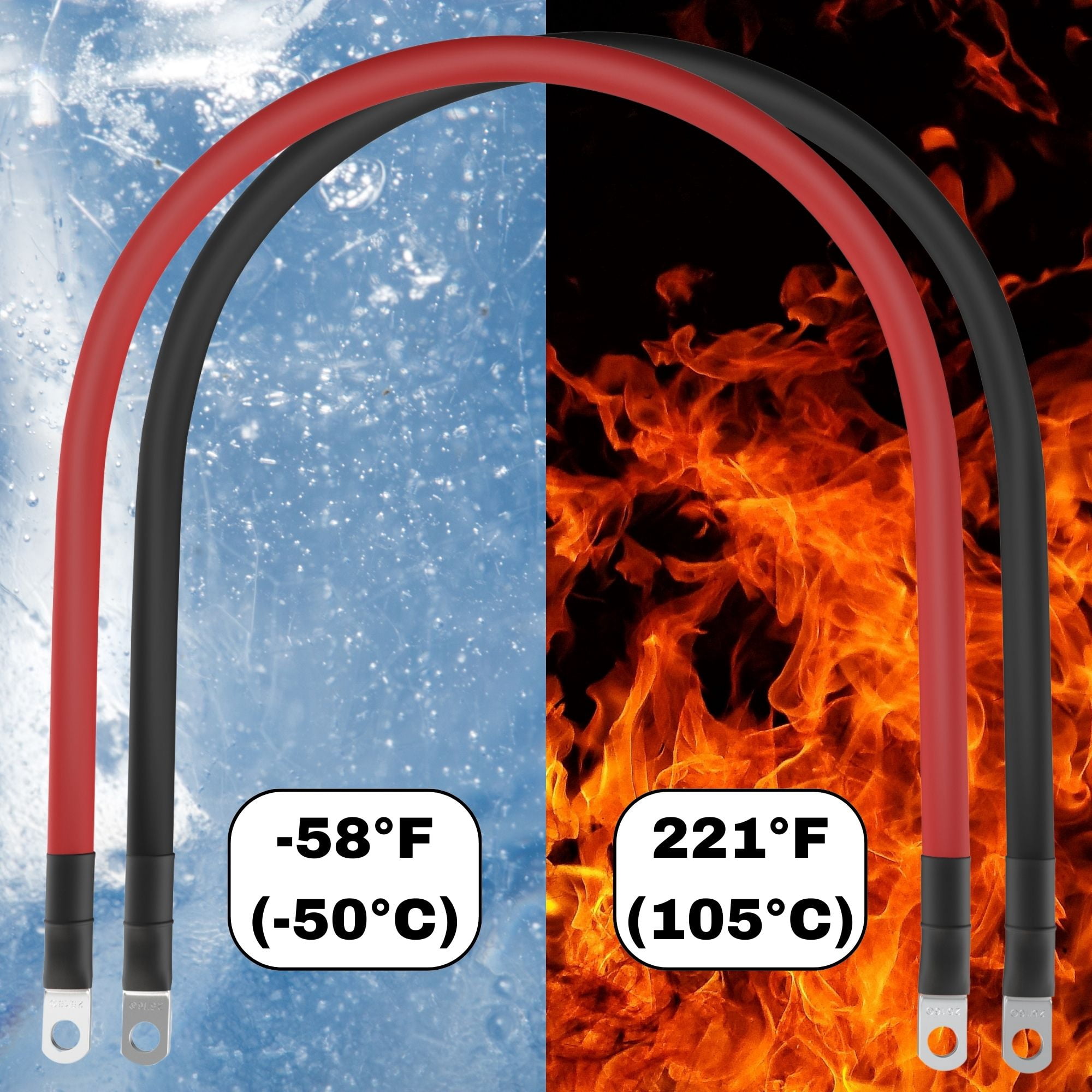 4/0 AWG Battery Cables with Terminals, Positive and Negative Wires Pure Copper, Solar Power Inverter, Welding, Golf Cart, Motorcycle (Red and Black, 2 FT (24 in), 1/2" Lugs on Both Ends, 2pcs)