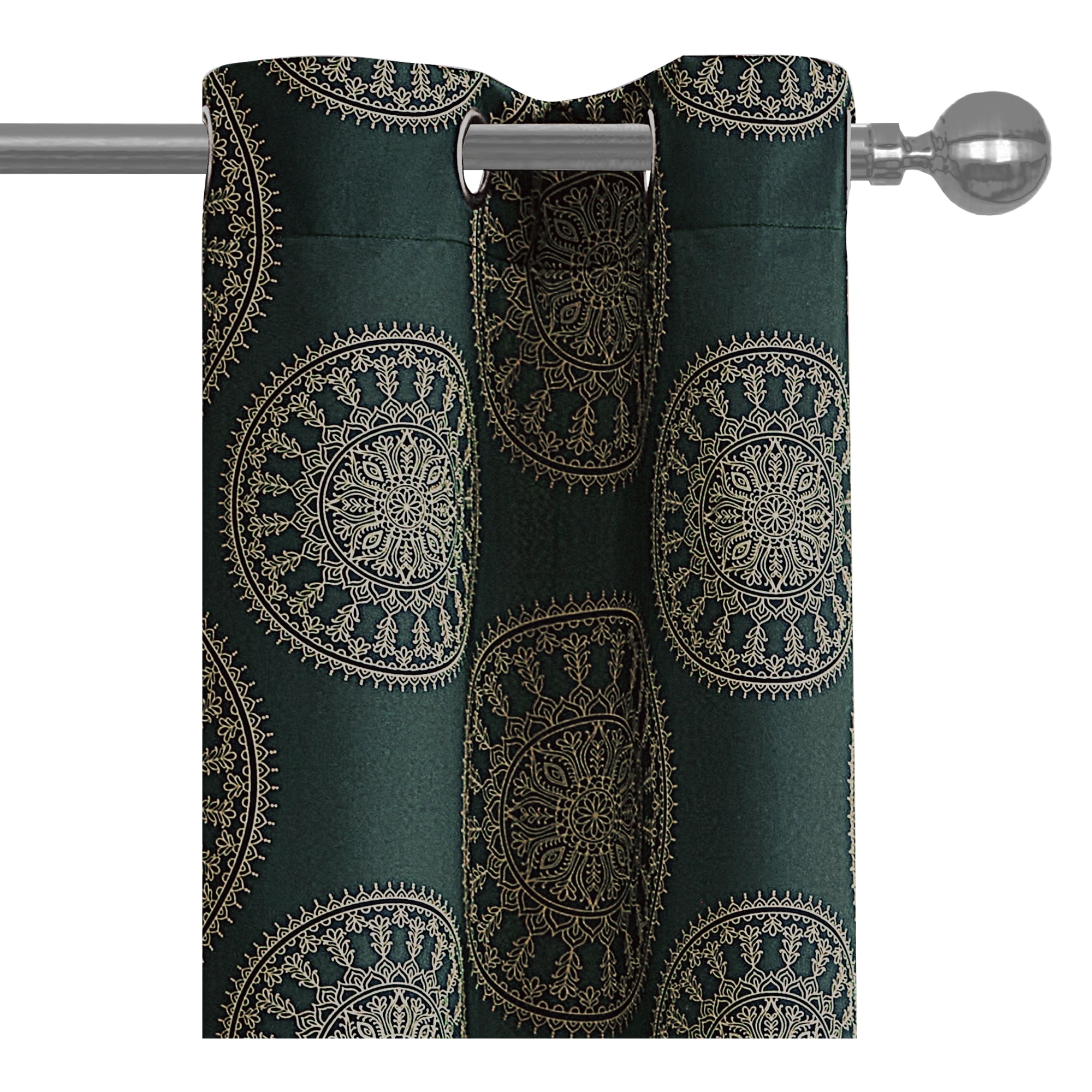Mainstays Room Darkening Grommet Curtain Panel Pair, Set of 2, Medallion Dark Teal, 30"W x 84"L
