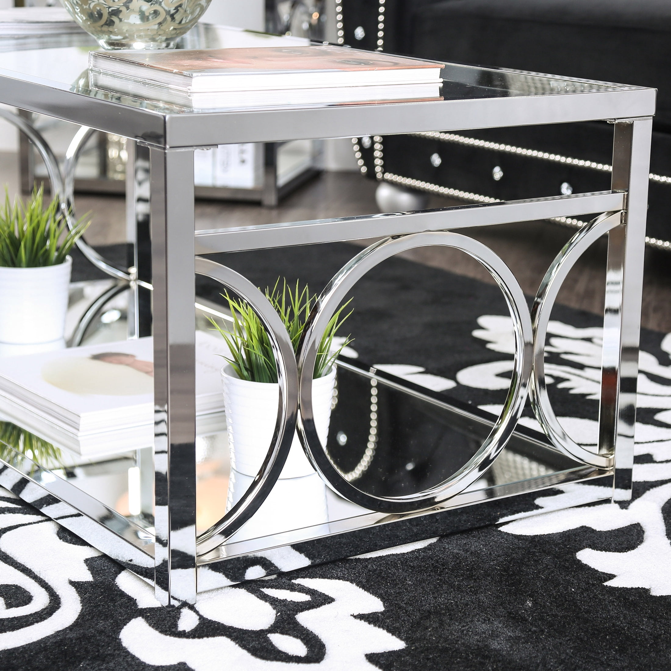 Furniture of America Hirsh Glass Top Coffee Table, Chrome