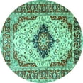 thumbnail image 1 of Ahgly Company Indoor Round Medallion Turquoise Blue Traditional Area Rugs, 5' Round, 1 of 4