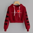 thumbnail image 2 of Fashion Crop Hoodies for Teen Girls, Women Letter Printed Heart Holiday Sweatshirt Long Sleeve Valentines Day Gift (X-Small, Wine), 2 of 3