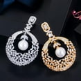 thumbnail image 6 of Cubic Zirconia Yellow Gold 925 Silver Long Pearl Dangle Drop Wedding Earrings, 6 of 8