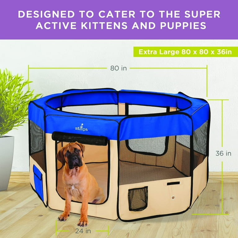 Zampa Portable Foldable Pet playpen Exercise Pen Kennel Carrying Case for Larges Dogs Small Puppies Cats Indoor Outdoor Use Water Resistant