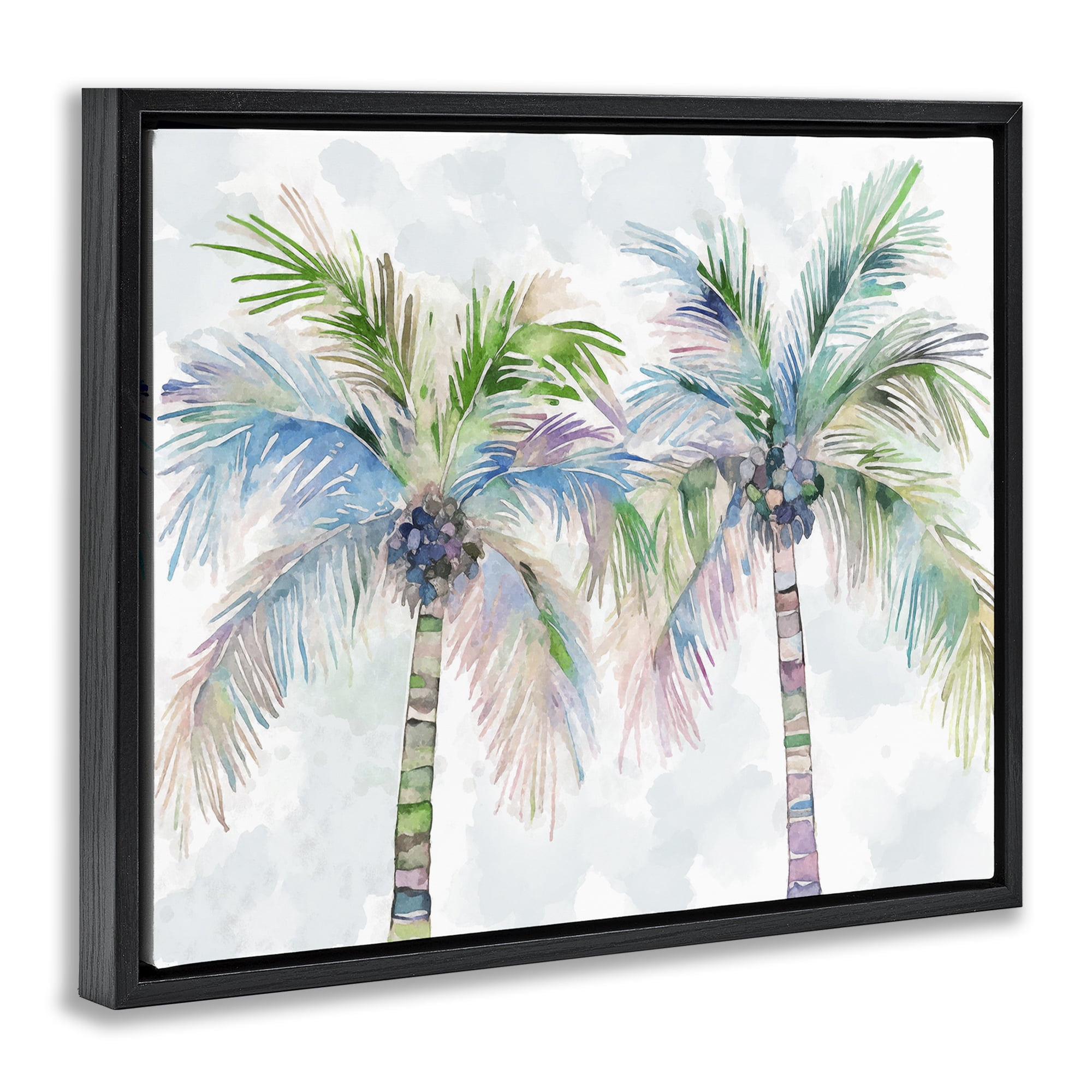 Stupell Industries Soft Palm Tree Pair Botanical & Floral Painting Black Floater Framed Canvas Art Print Wall Art, 31 x 25