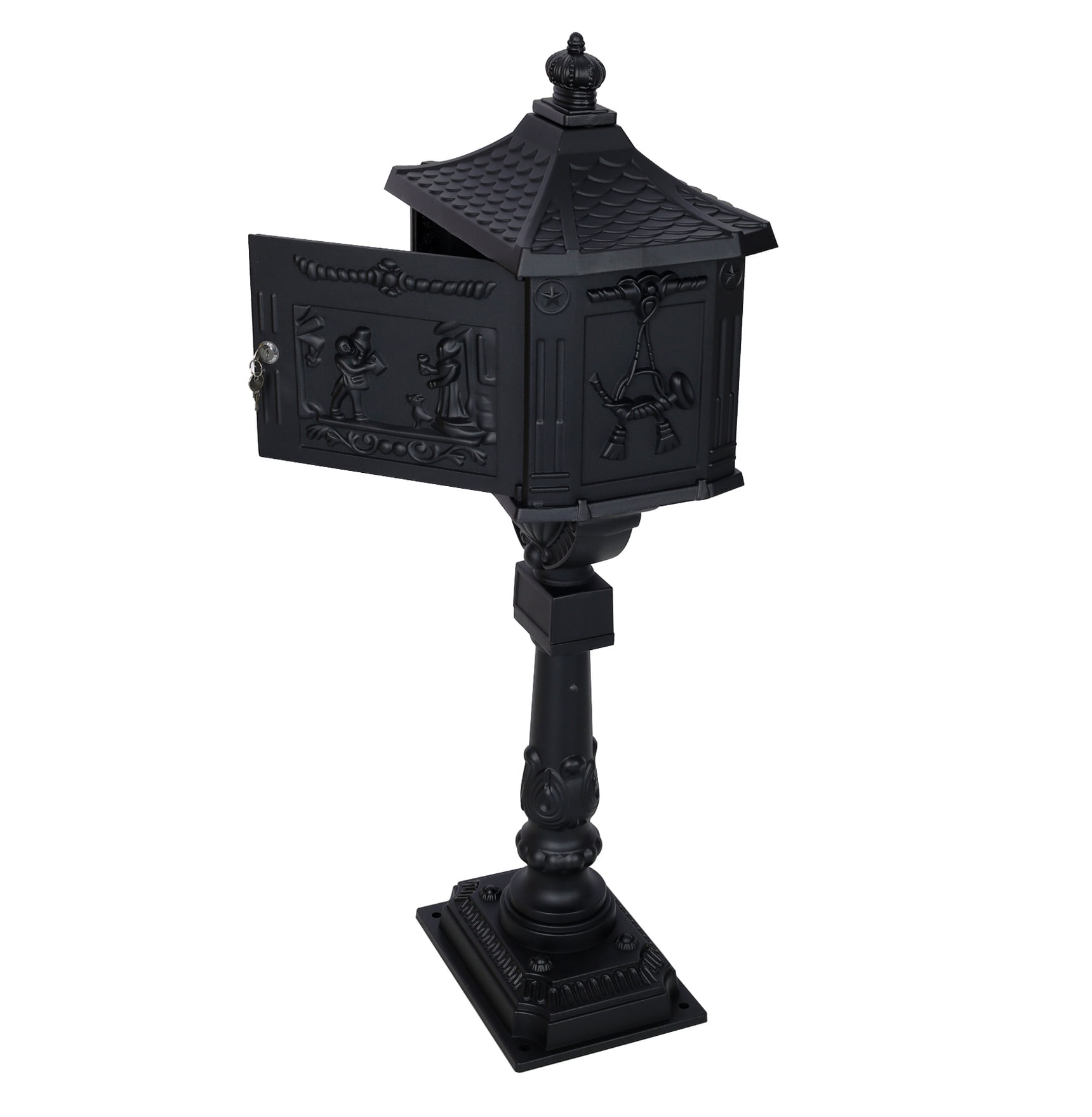 Cast Aluminum Mailbox, Black - Locking Post Box, Heavy Duty Postal Mail Box for Outdoor Use