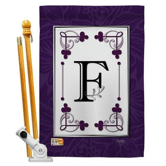 Breeze Decor BD-SB-HS-130006-IP-BO-D-US09-BD 28 x 40 in. Vertical Classic F Initial Interests Simply Beauty Impressions Decorative Double Sided House Flag Set with Pole & Bracket Hardware