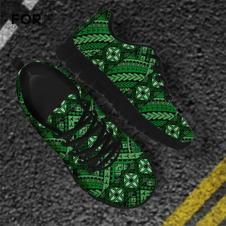 

Women s Shoes Flats Polynesian Tribal Plumeria Flower Green Casual Air Mesh Sneakers for Teen Girl Female Breathable