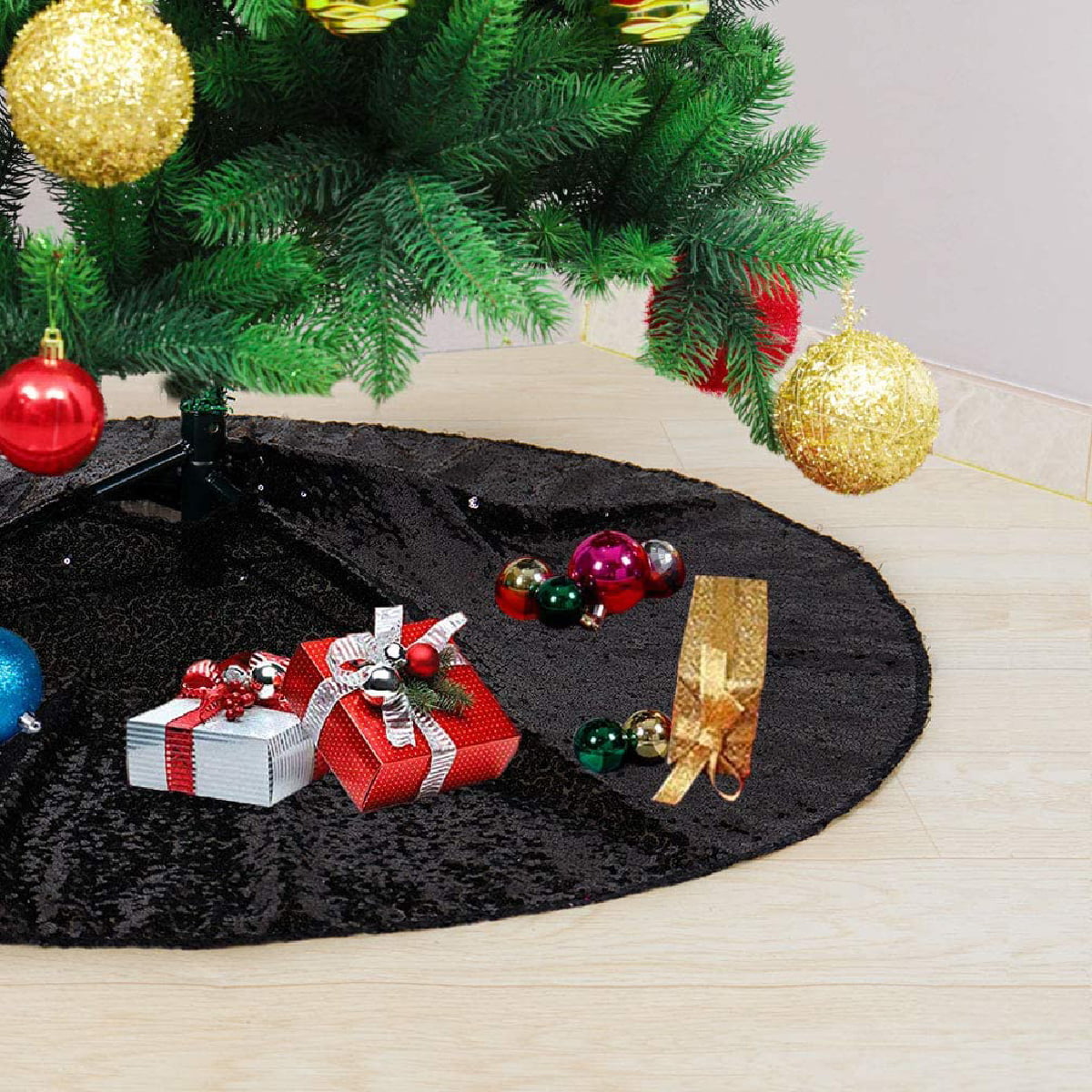 50" Round Sequin Tree Skirt Shiny Christmas Tree Party Holoiday Deocration 