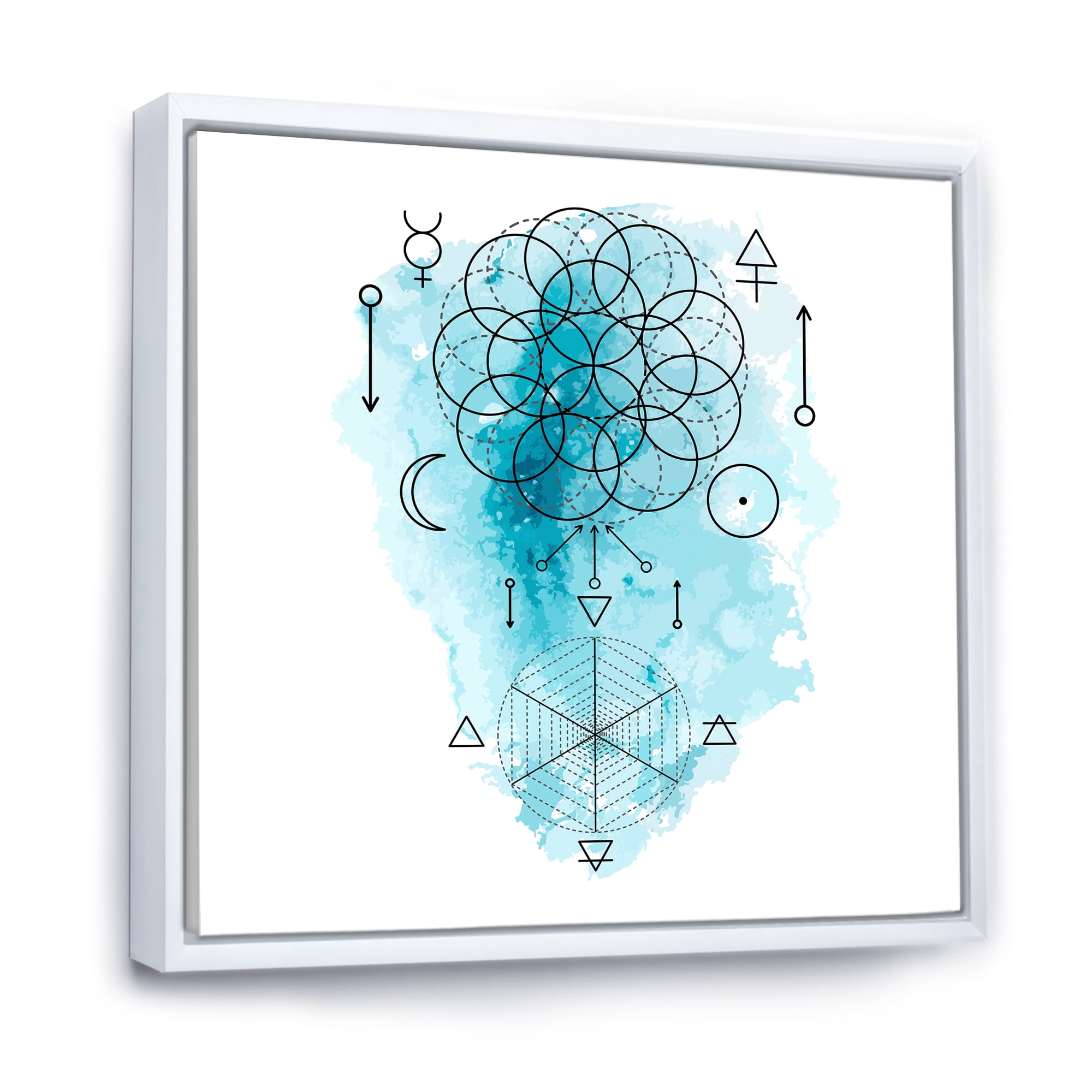 Designart 'Sacred Geometry and Symbol of Alchemy I' Bohemian & Eclectic Framed Canvas Wall Art Print