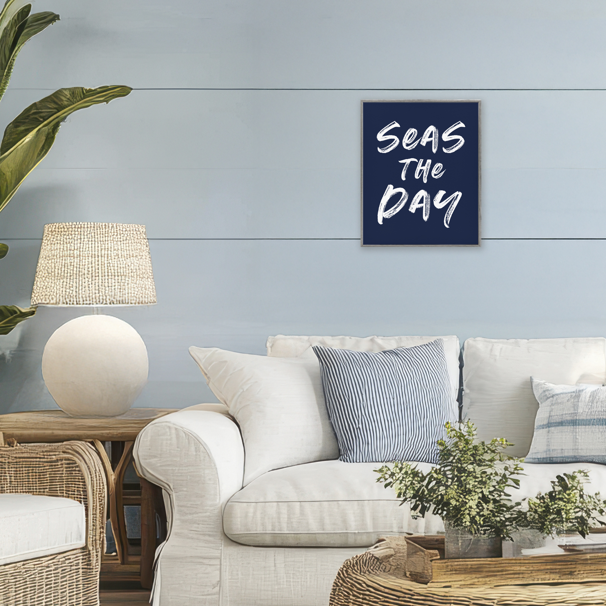 Seas The Day Sentiment Gray Framed Giclee Art, design by Lettered and Lined