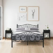 3-Piece Bedroom Sets, Full Size Metal Bed Frame and 2 Black Nightstands