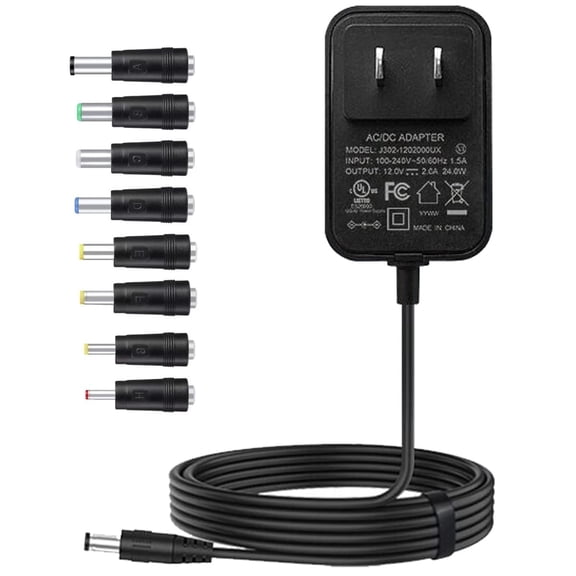 LujingZ 12V Power Supply 2A 12 Volt AC Adapter 100-240v 50-60hz Switching Adapter with 5.5 x 2.1mm DC Plug and 8 Tips Power Cord Compatible with LED Strip Light CCTV Camera Router BT Speaker DC12V T