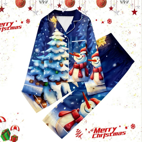 Christmas Pajama Set Satin Pjs Long Sleeve Button Down Top pants Set Kids Girls Silk Pajamas Size 9-10 Years