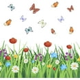 thumbnail image 1 of Calcomanías de pared con flores de mariposa de colores, tulipanes, crisantemos, flores silvestres, decoración de pared de pastizales, vinilo decorativo de pared., 1 of 8