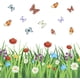 thumbnail image 1 of Calcomanías de pared con flores de mariposa de colores, tulipanes, crisantemos, flores silvestres, decoración de pared de pastizales, vinilo decorativo de pared., 1 of 8