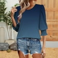 thumbnail image 2 of Baberdicy 3/4 Sleeve Ruffle Blouse - Women's Faux Cotton Dressy Top, Elegant Casual Tunic for Office or Special Occasions (Dark blue | S), 2 of 9