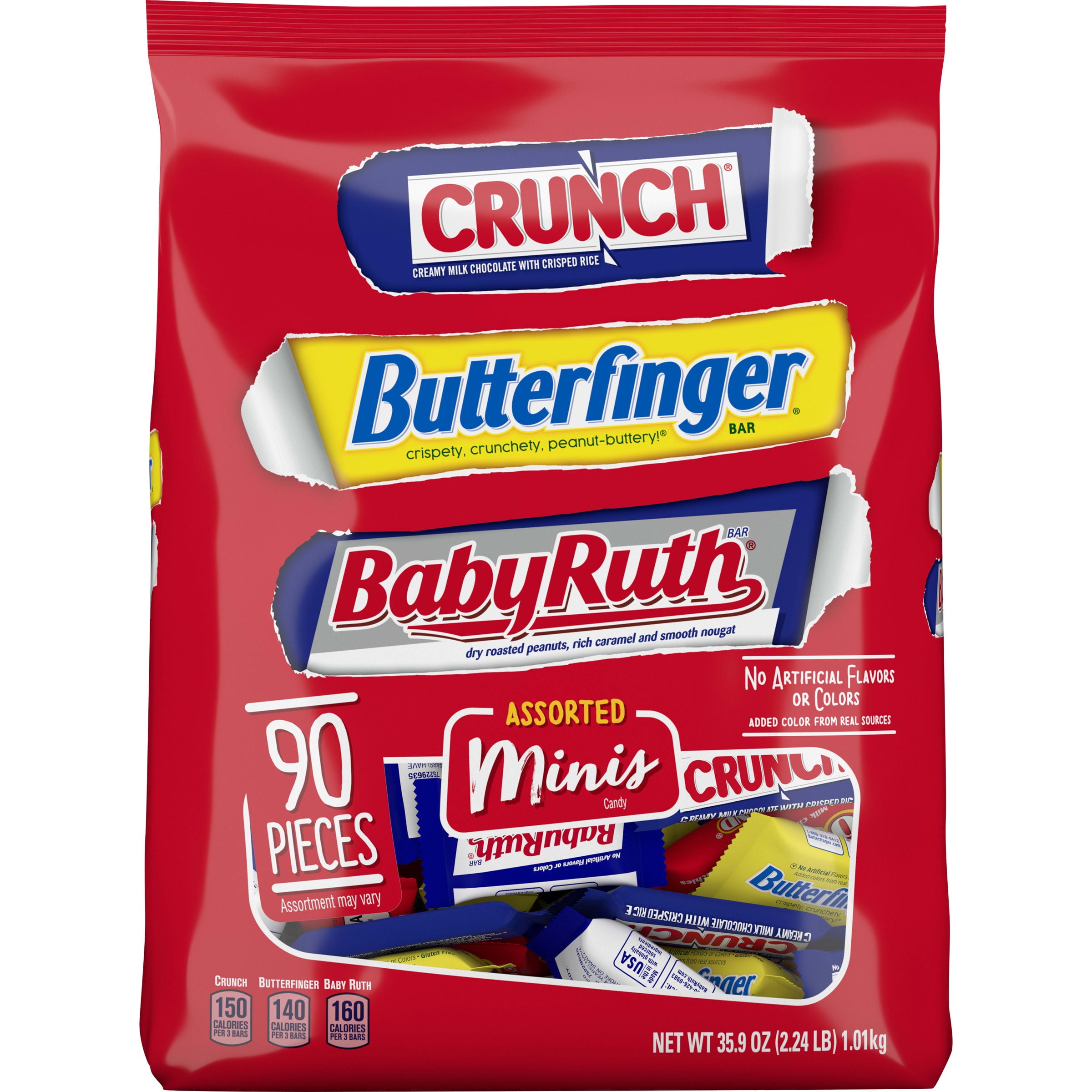 Butterfinger & Co. Bulk Chocolate-y Candy Bag, Mix of Mini Butterfinger, Crunch, & Baby Ruth Milk Chocolate-y Bars, Great Holiday Treats, 35.9 oz, 90 Count