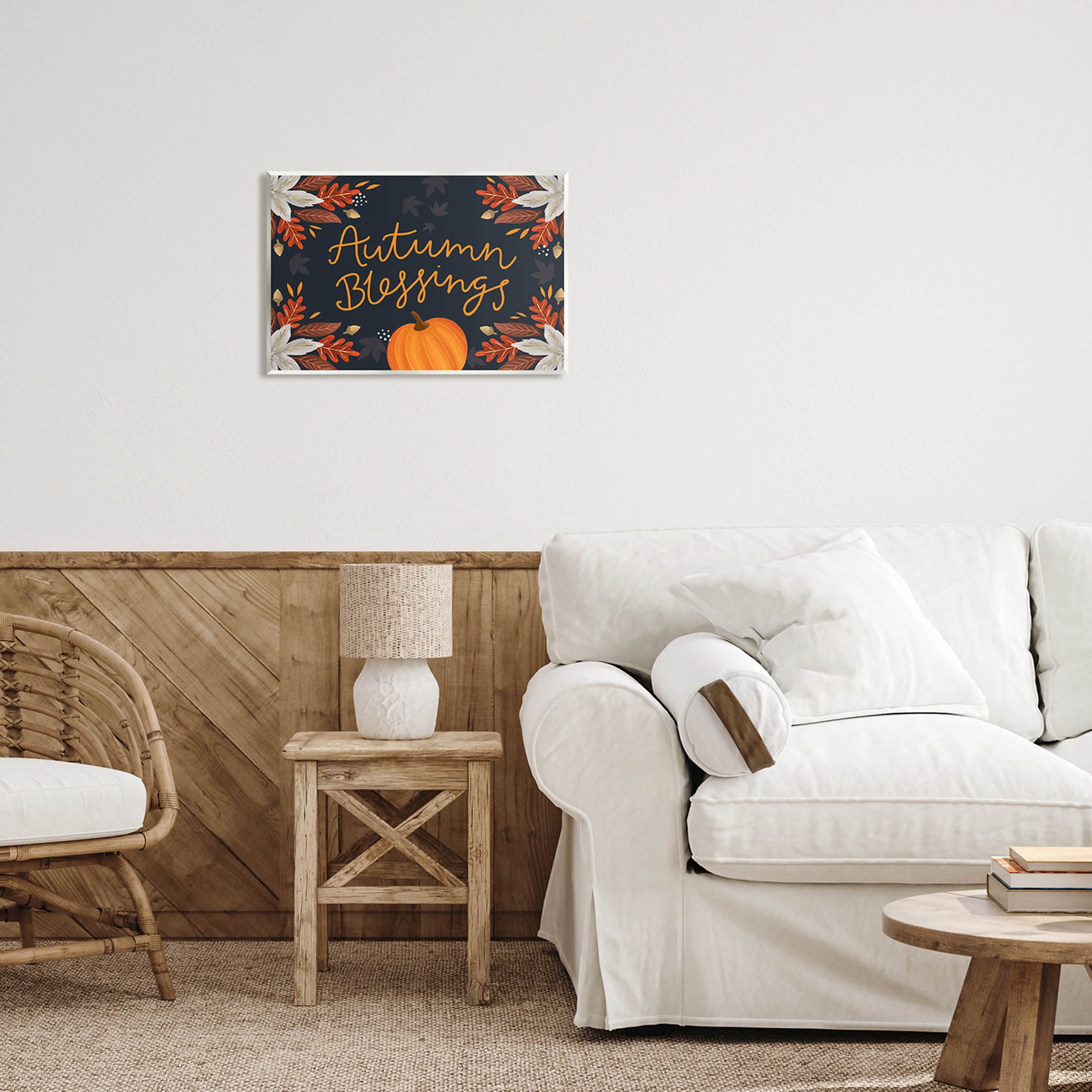 Autumn Blessings Fall Leaves Pumpkin Holiday Graphic Art Unframed Art Print Wall Art