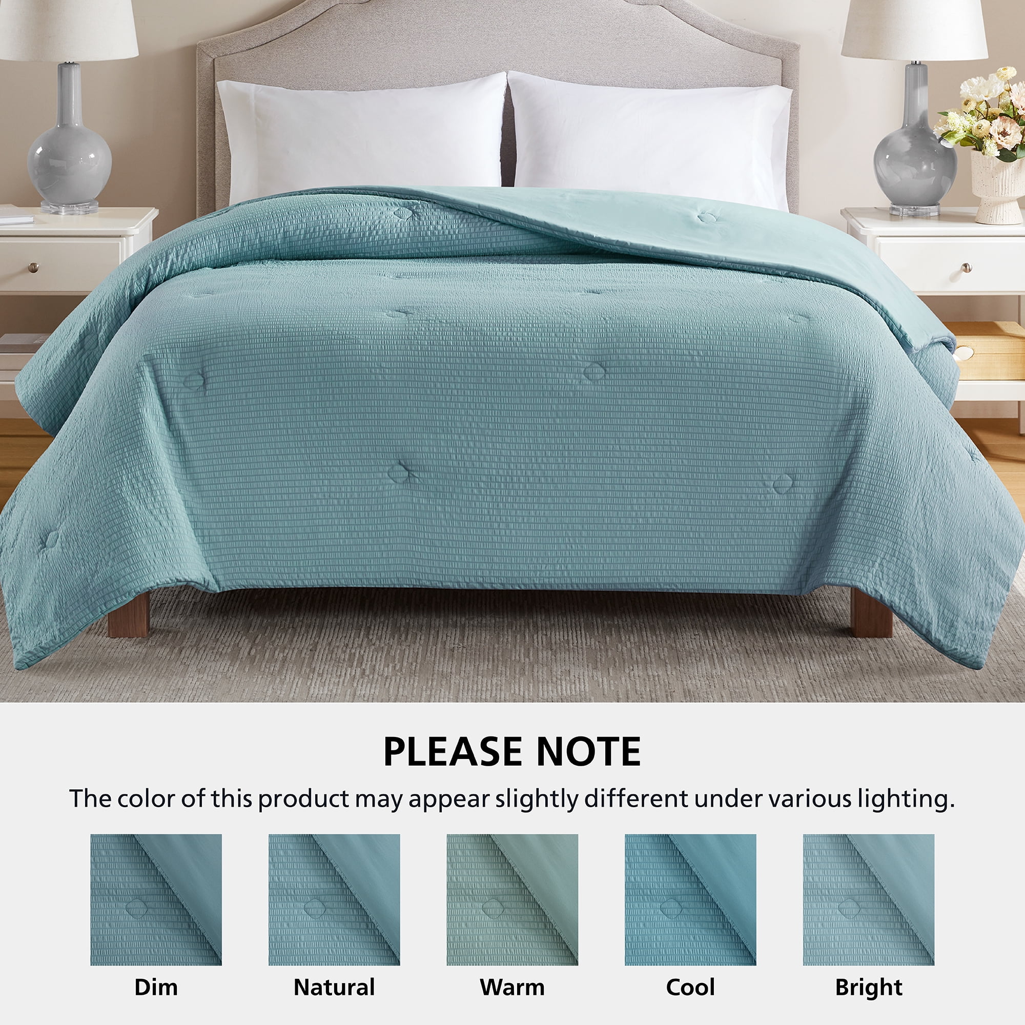 Mainstays King Comforter, Blue Seersucker, Reversible, Down Alternative, All-Season