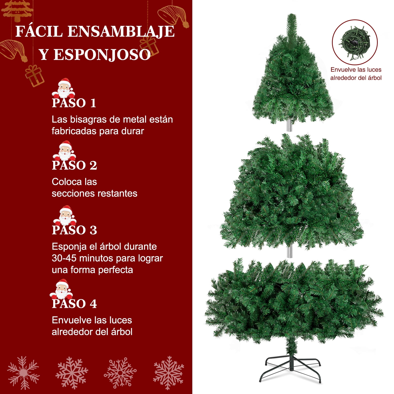 Astoutdoor 7 ft Christmas Tree with 1100 Branches, 200 Warm Lights, 8 Modes, Green PVC