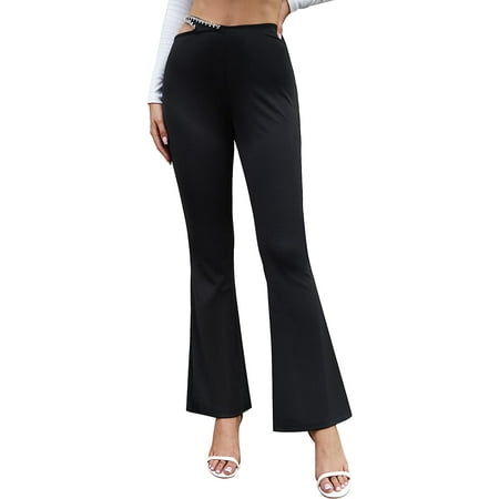 

ZAFUL Women s High Waist Cutout Pants Ladder Textured Flared Pants Bootcut Wide Leg Pants