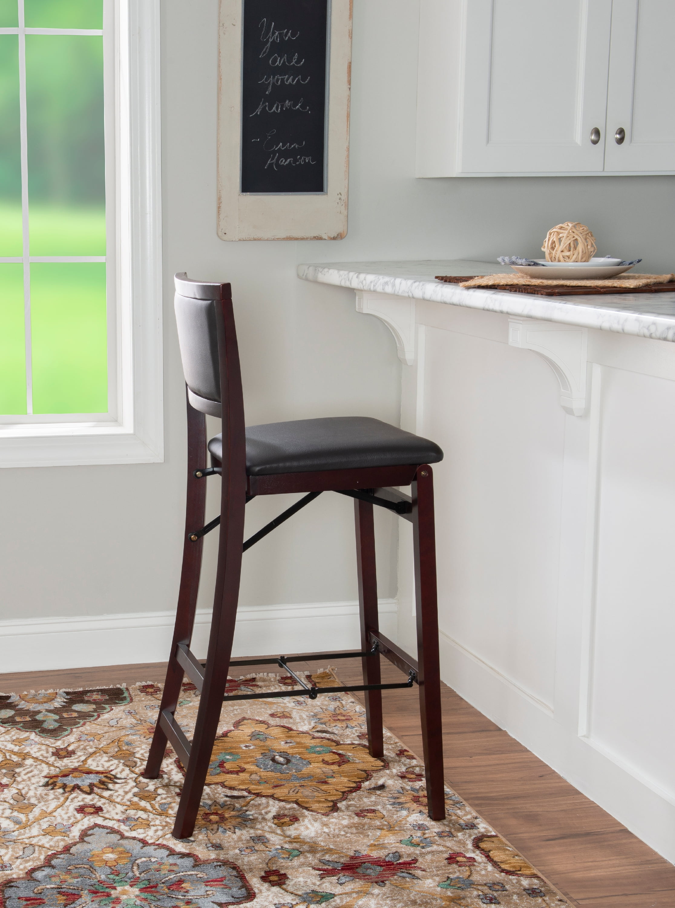 Linon Kristle 30" Folding Mid Back Bar Stool, Merlot/Dark Brown Faux Leather