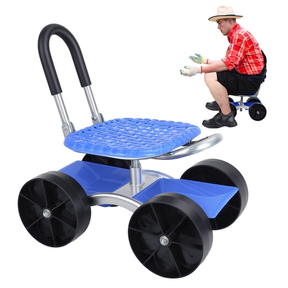 Yifeus Gardening Stool - Rolling Garden Seat with Tray (Blue)