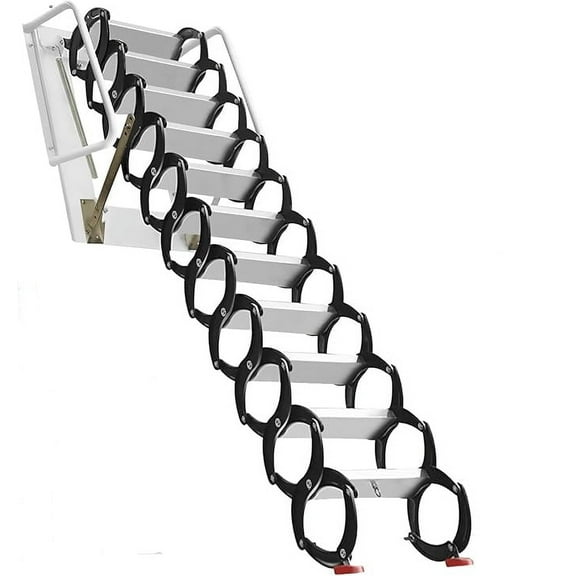 Folding 9.8FT 12 Steps Attic Stairs,Wall-Mounted Al-Mg Alloy Attic Ladder with Armrests,660LBS Load Attic Ladder for Attic Access