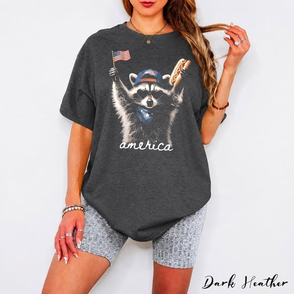 Feral & Free Raccoon America T-Shirt, Funny 4th of July USA Independence Day Patriotic Graphic Tee, Trash Panda Shirt Gift