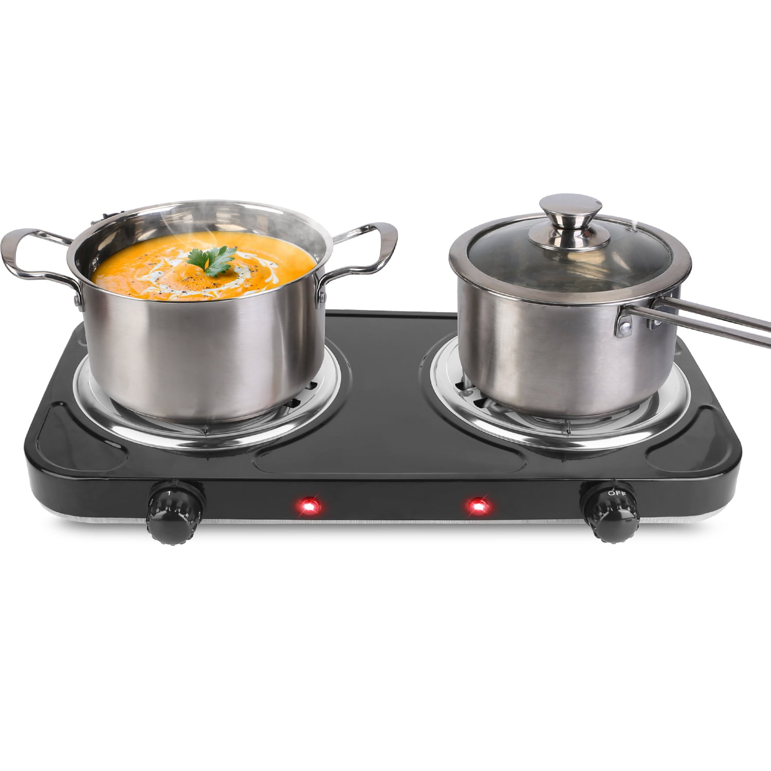 iMounTEK 2000W Double Burner Hot Plate, Portable Electric Stove with 5 Heat Settings – Black