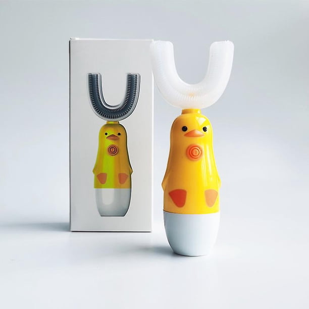 Cepillo de dientes eléctrico automático para niños de 3 a 6 años, cepillo de dientes ultrasónico para niños de 4 a 9 años, cepillo de dientes electrónico blanqueador tipo U para niños (amarillo negro)