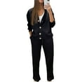 thumbnail image 1 of Conjunto Deportivo Dos Piezas para Mujer: Top Larga con Cuello en V y Botones,y Pantalones Deportivos.Conjunto Moderno para Estar en Casa,Ideal para Otoño e Invierno.Negro L, 1 of 6