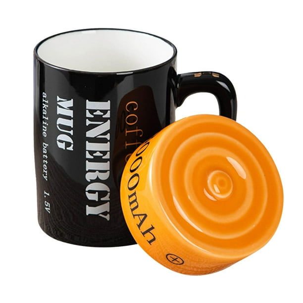Taza de de cerámica creativa Forma de batería 3D de 350 ml con tapa Tae Cup Taza de para Regalos , cerveza, té o chocolate